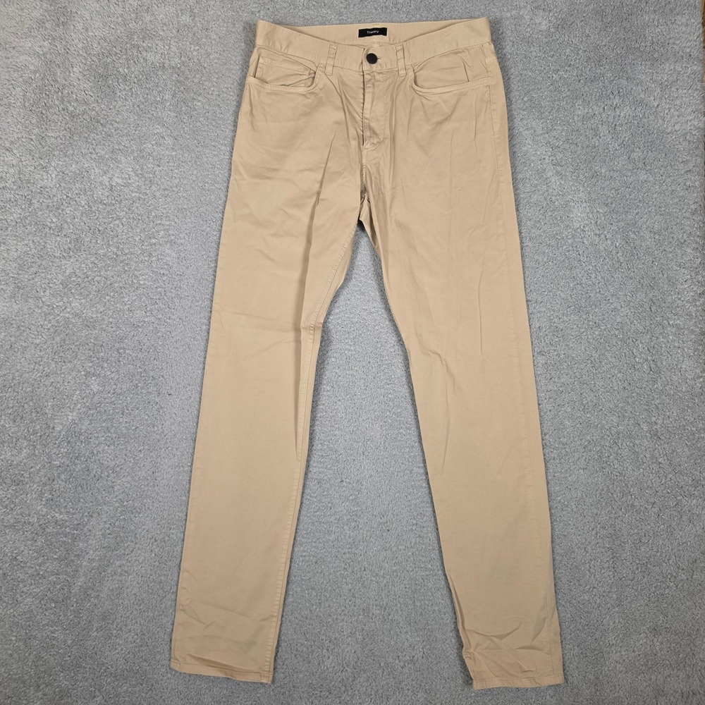 Theory Brewster Chino Pants Mens 31 Tan‎ Excellent Soft Sateen Slim Fit